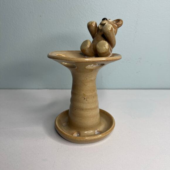 Vintage 70s Signed John Nishio Studio Art Pottery Teddy Bear Toothbrush Holder - Picture 2 of 10